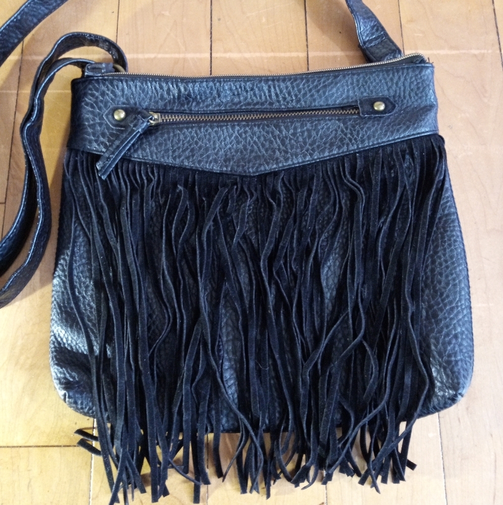 Sonoma Lifestyle black vegan leather crossbody bag with tassels
